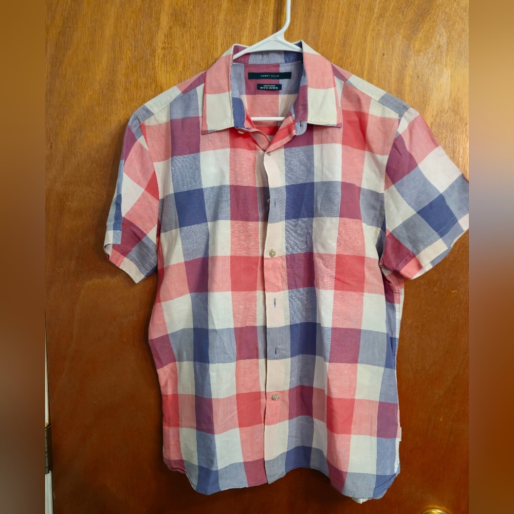 Mens Perry Ellis Short Sleeve Button Down Shirt Size L